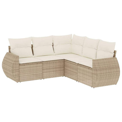 Set Divano da Giardino 5 pz con Cuscini Beige in Polyrattan - homemem39