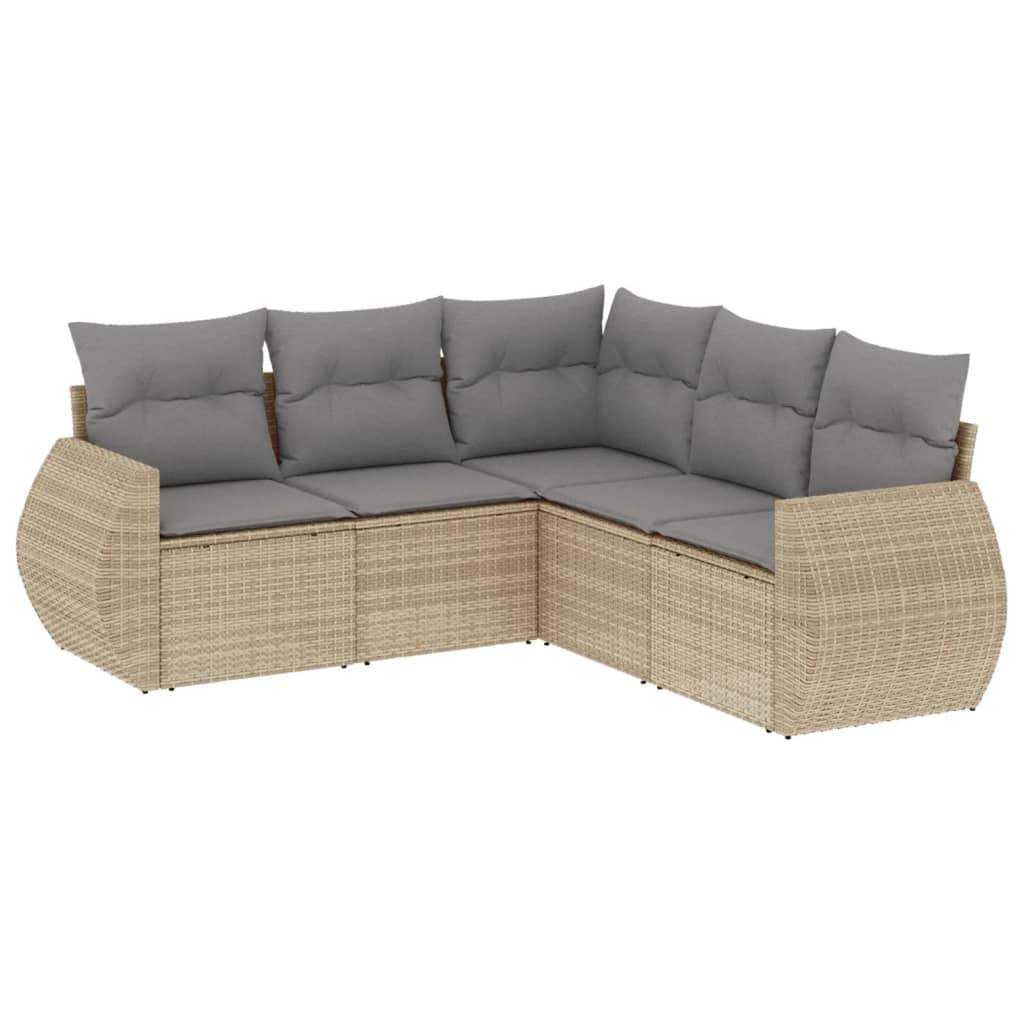 Set Divano da Giardino 5 pz con Cuscini Beige in Polyrattan - homemem39