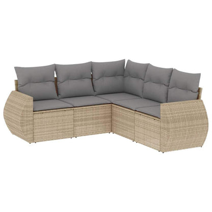 Set Divano da Giardino 5 pz con Cuscini Beige in Polyrattan - homemem39