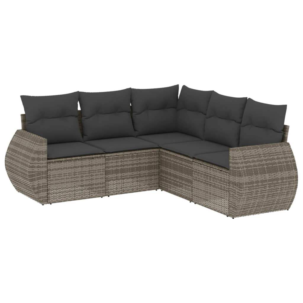 Set Divano da Giardino 5 pz con Cuscini Grigio in Polyrattan - homemem39