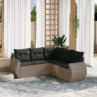 Set Divano da Giardino 5 pz con Cuscini Grigio in Polyrattan - homemem39