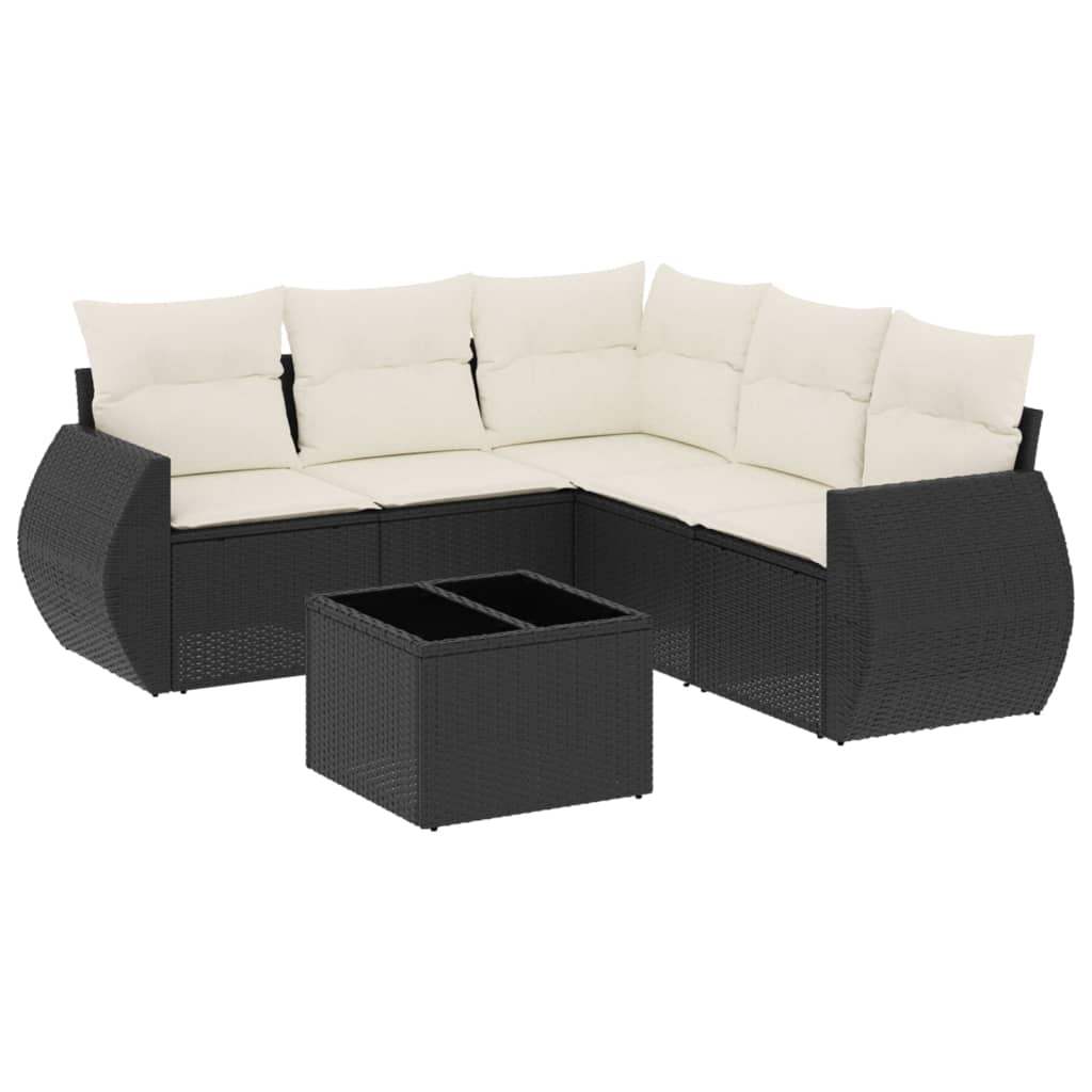 Set Divano da Giardino 6 pz con Cuscini Nero in Polyrattan - homemem39