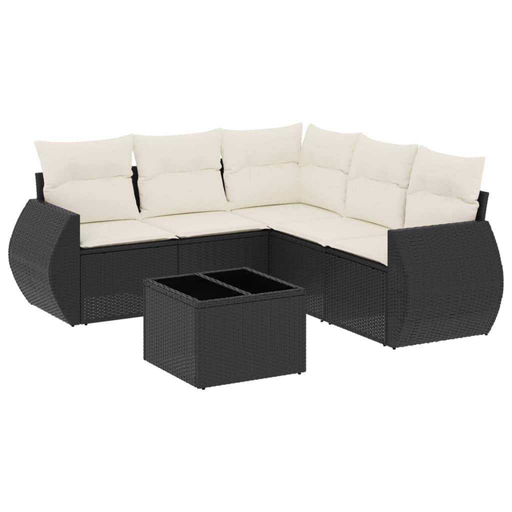 Set Divano da Giardino 6 pz con Cuscini Nero in Polyrattan