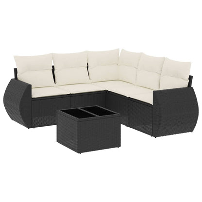 Set Divano da Giardino 6 pz con Cuscini Nero in Polyrattan