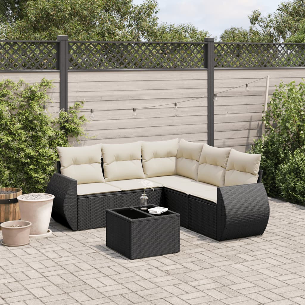 Set Divano da Giardino 6 pz con Cuscini Nero in Polyrattan