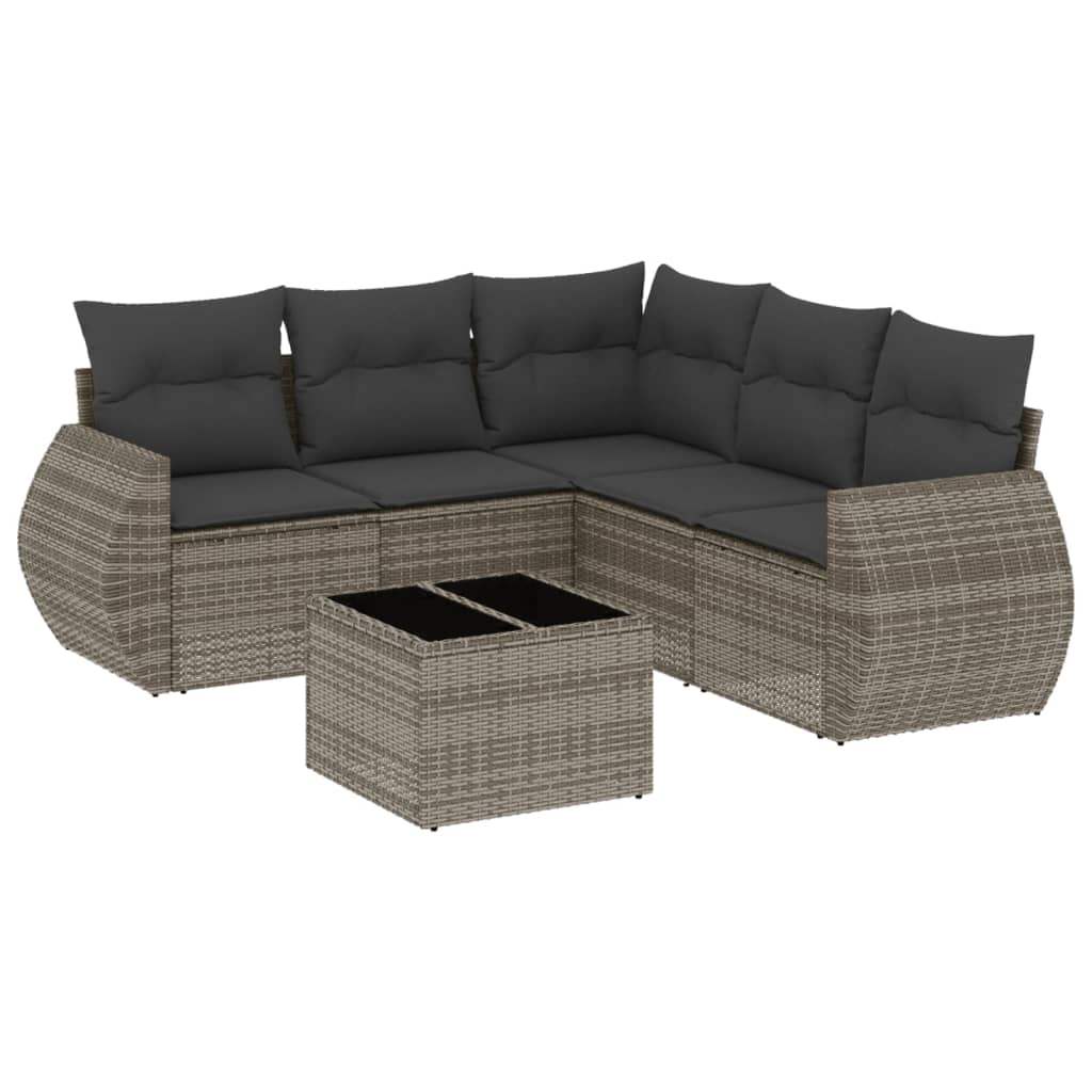 Set Divano da Giardino 6 pz con Cuscini Grigio in Polyrattan - homemem39