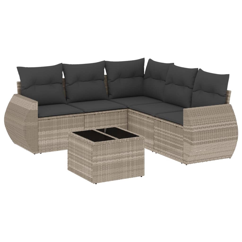Set Divano da Giardino 6pz con Cuscini Grigio Chiaro Polyrattan