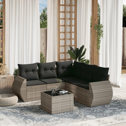 Set Divano da Giardino 6pz con Cuscini Grigio Chiaro Polyrattan