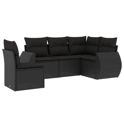 Set Divani da Giardino 5 pz con Cuscini in Polyrattan Nero - homemem39
