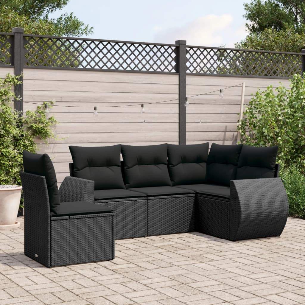 Set Divani da Giardino 5 pz con Cuscini in Polyrattan Nero - homemem39