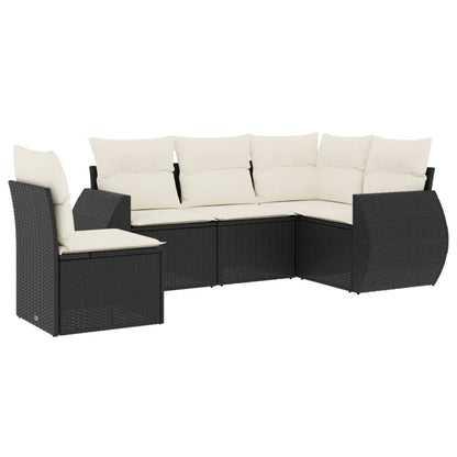 Set Divani da Giardino 5 pz con Cuscini in Polyrattan Nero | homemem39