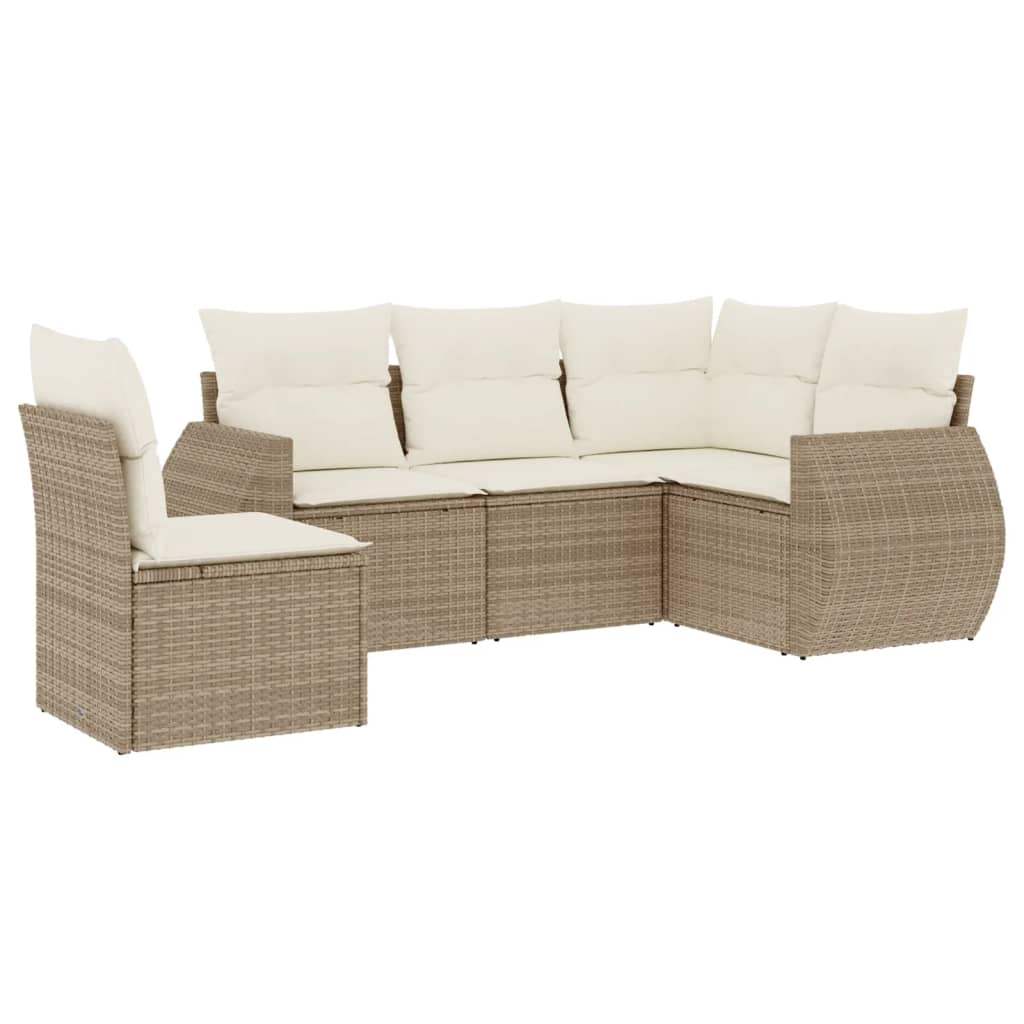 Set Divano da Giardino 5 pz con Cuscini Beige in Polyrattan - homemem39