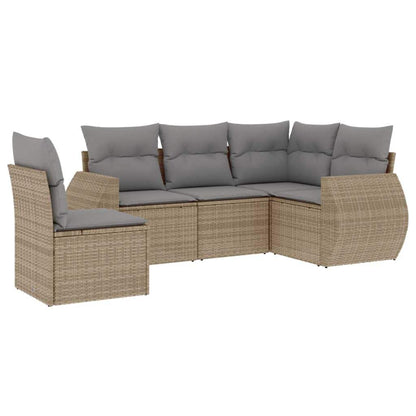 Set Divano da Giardino 5 pz con Cuscini Beige in Polyrattan - homemem39
