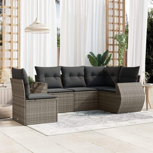 Set Divano da Giardino 5 pz con Cuscini Grigio in Polyrattan - homemem39