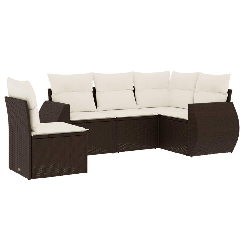 Set Divano da Giardino 5 pz con Cuscini Marrone in Polyrattan - homemem39