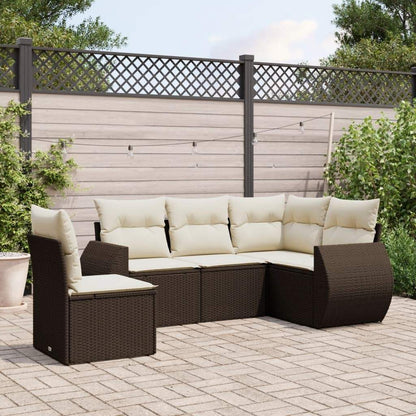 Set Divano da Giardino 5 pz con Cuscini Marrone in Polyrattan - homemem39