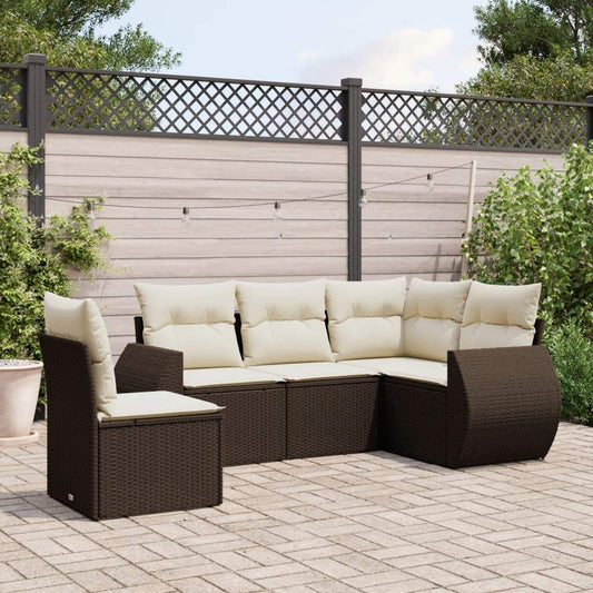 Set Divano da Giardino 5 pz con Cuscini Marrone in Polyrattan - homemem39