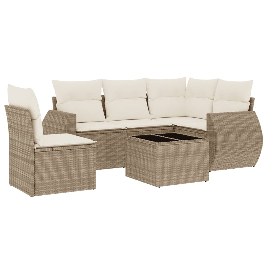 Set Divano da Giardino 6 pz con Cuscini Beige in Polyrattan
