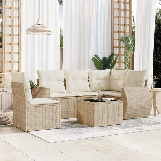 Set Divano da Giardino 6 pz con Cuscini Beige in Polyrattan - homemem39