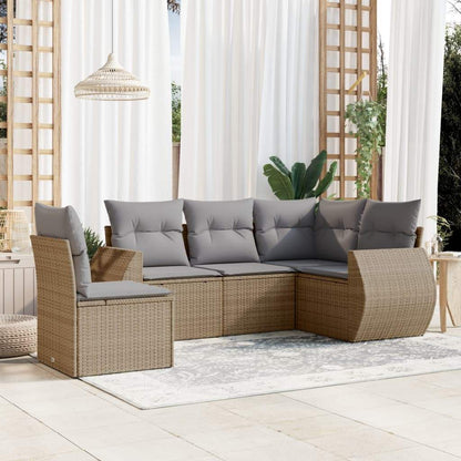 Set Divano da Giardino 6 pz con Cuscini Beige in Polyrattan - homemem39