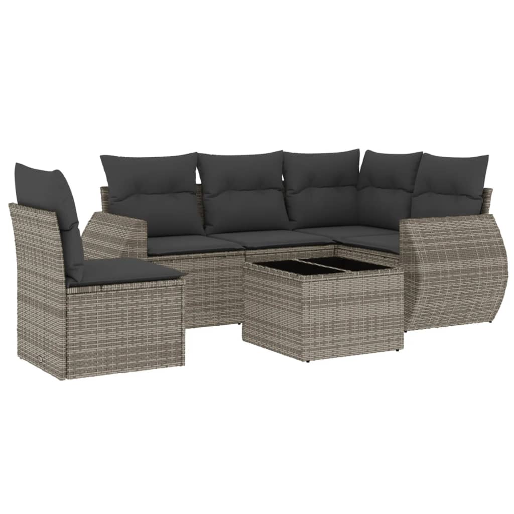 Set Divano da Giardino 6 pz con Cuscini Grigio in Polyrattan