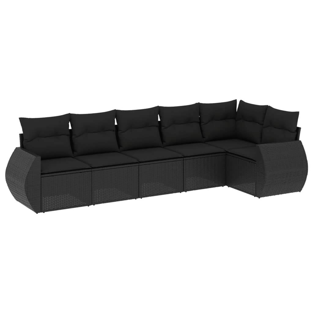 Set Divano da Giardino 6 pz con Cuscini Nero in Polyrattan - homemem39