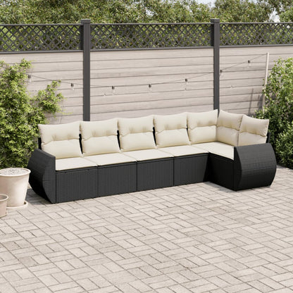 Set Divano da Giardino 6 pz con Cuscini Nero in Polyrattan - homemem39