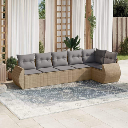 Set Divano da Giardino 6 pz con Cuscini Beige in Polyrattan - homemem39