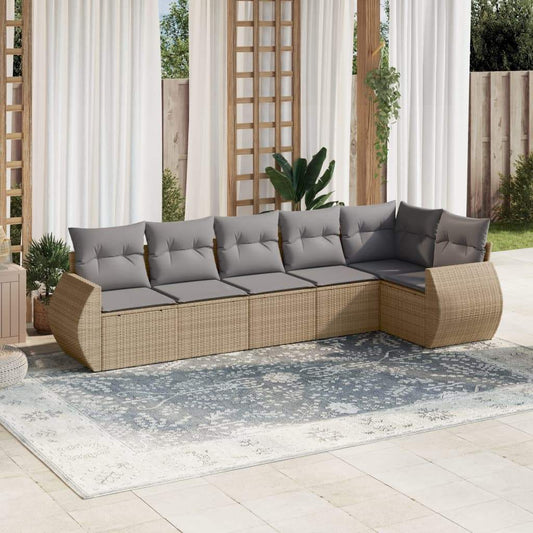 Set Divano da Giardino 6 pz con Cuscini Beige in Polyrattan - homemem39