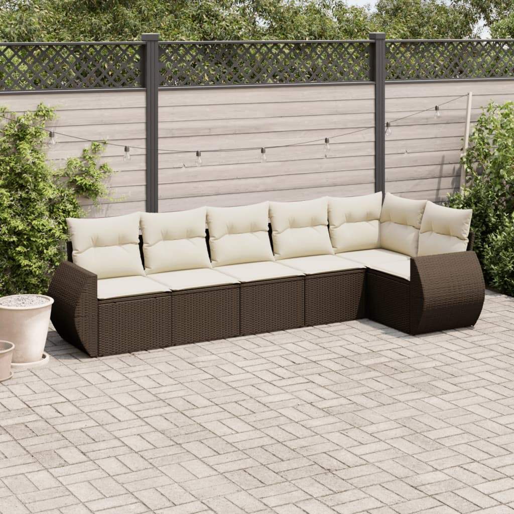 Set Divano da Giardino 6 pz con Cuscini Marrone in Polyrattan - homemem39