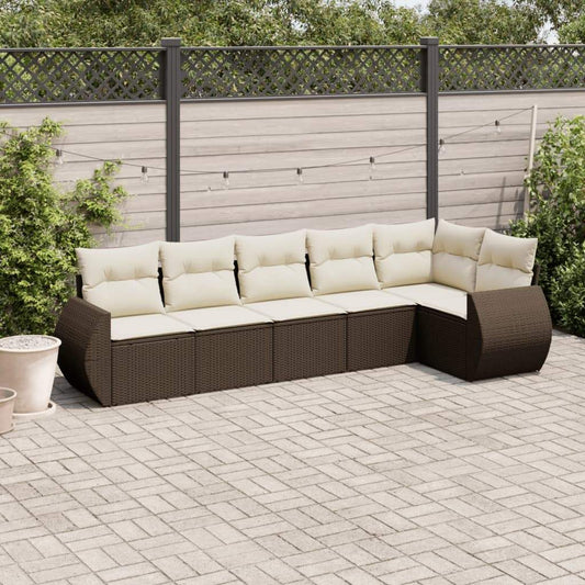 Set Divano da Giardino 6 pz con Cuscini Marrone in Polyrattan - homemem39
