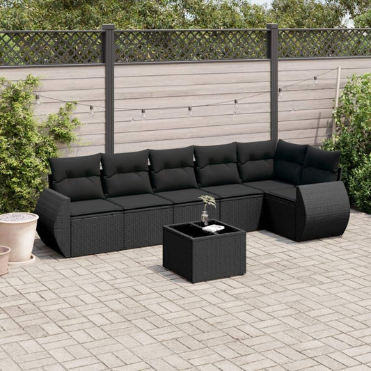 Set Divani da Giardino con Cuscini 7pz Nero Polyrattan - homemem39