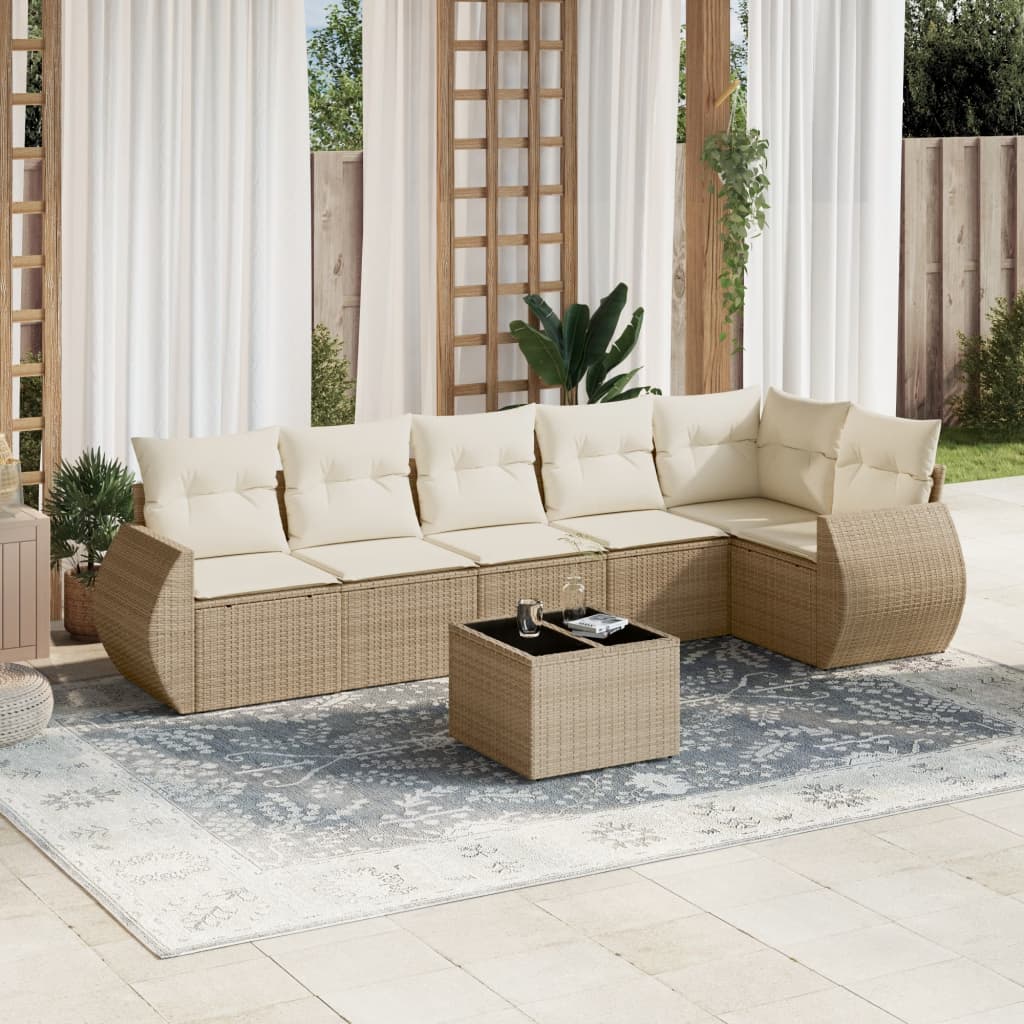 Set Divani da Giardino 7 pz con Cuscini Beige in Polyrattan | homemem39
