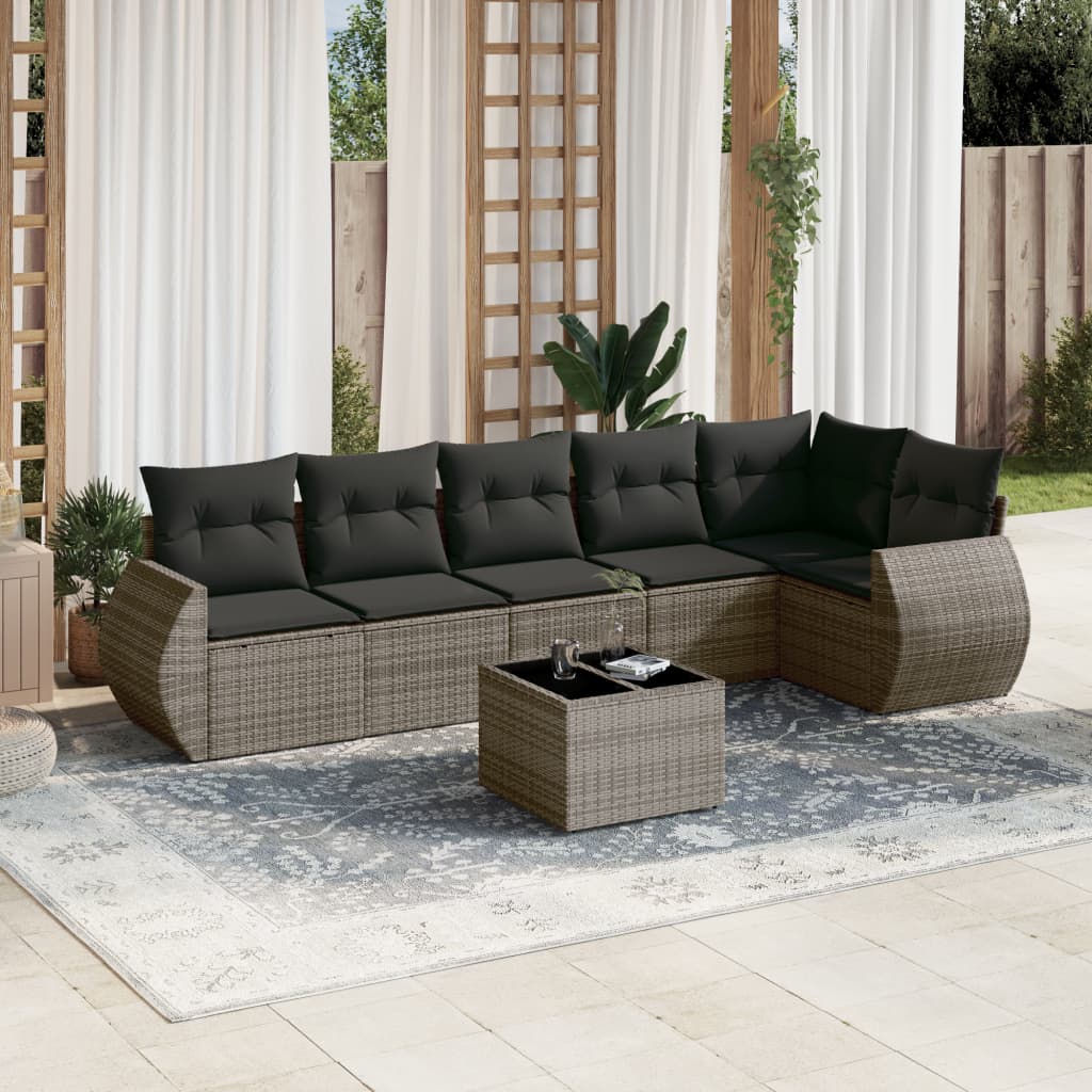 Set Divani da Giardino 7 pz con Cuscini Grigio in Polyrattan