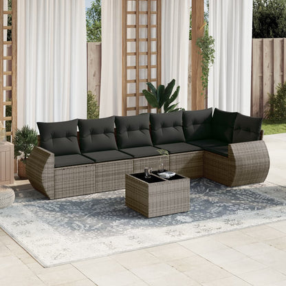 Set Divani da Giardino 7 pz con Cuscini Grigio in Polyrattan