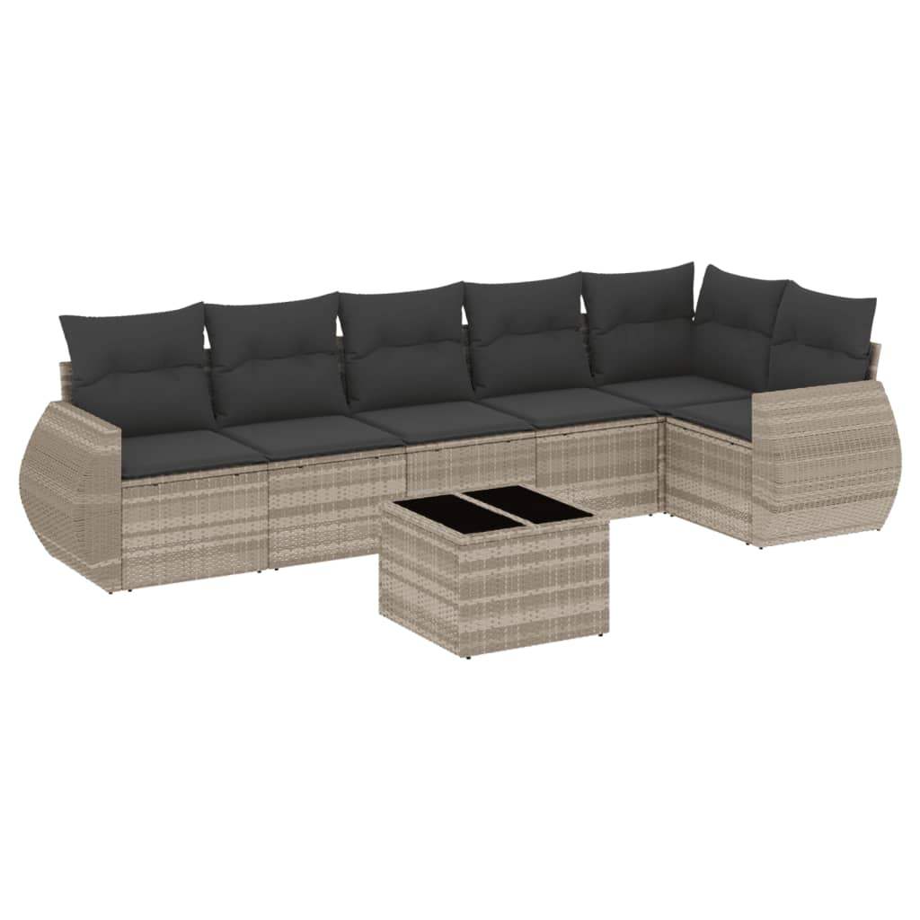 Set Divani da Giardino 7pz con Cuscini Grigio Chiaro Polyrattan - homemem39