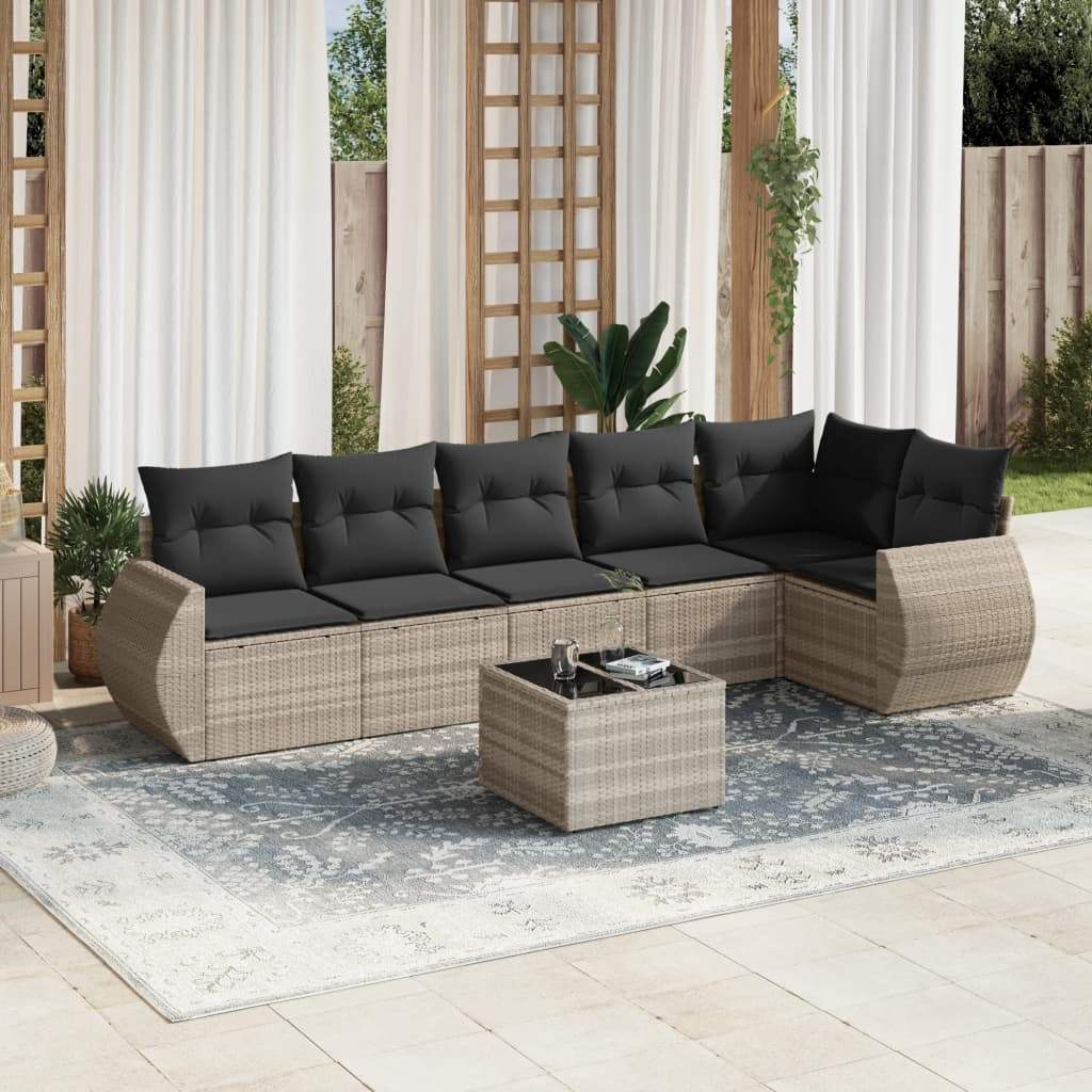 Set Divani da Giardino 7pz con Cuscini Grigio Chiaro Polyrattan - homemem39