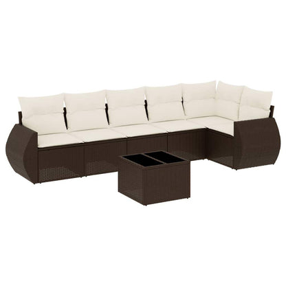 Set Divani da Giardino 7 pz con Cuscini Marrone in Polyrattan - homemem39
