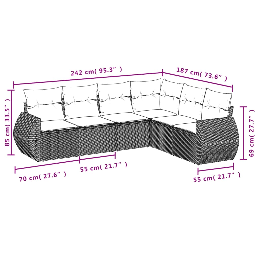 Set Divano da Giardino 6 pz con Cuscini Beige in Polyrattan | homemem39
