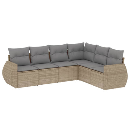 Set Divano da Giardino 6 pz con Cuscini Beige in Polyrattan