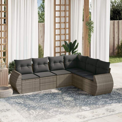 Set Divano da Giardino 6 pz con Cuscini Grigio in Polyrattan - homemem39
