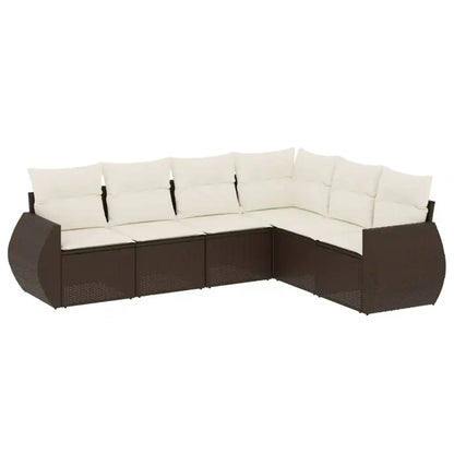 Set Divano da Giardino 6 pz con Cuscini Marrone in Polyrattan - homemem39