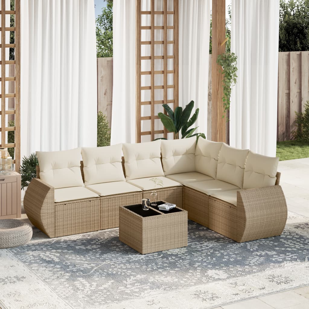 Set Divani da Giardino 7 pz con Cuscini Beige in Polyrattan | homemem39