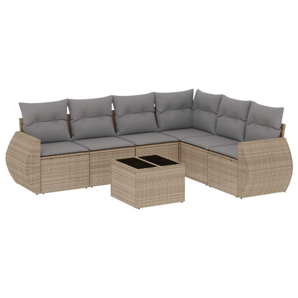 Set Divani da Giardino 7 pz con Cuscini Beige in Polyrattan - homemem39