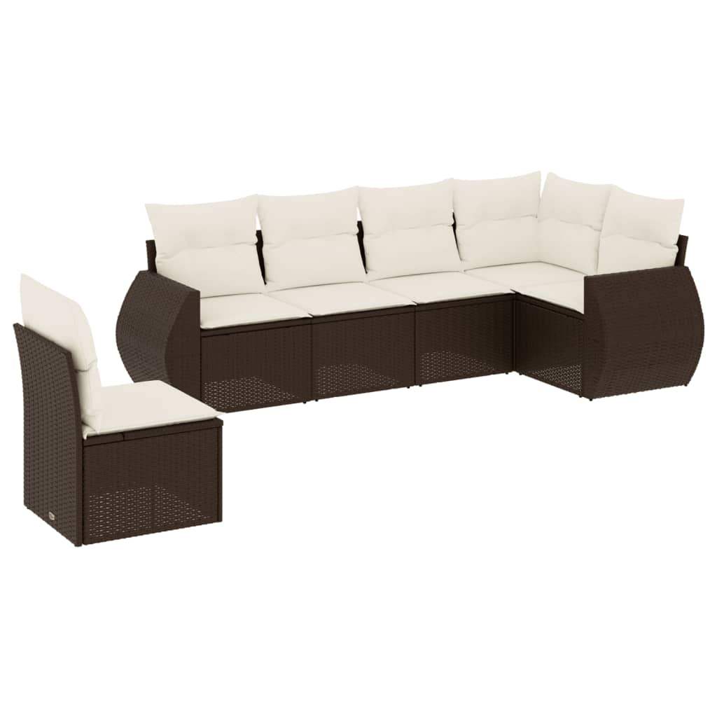 Set Divano da Giardino 6 pz con Cuscini Marrone in Polyrattan - homemem39