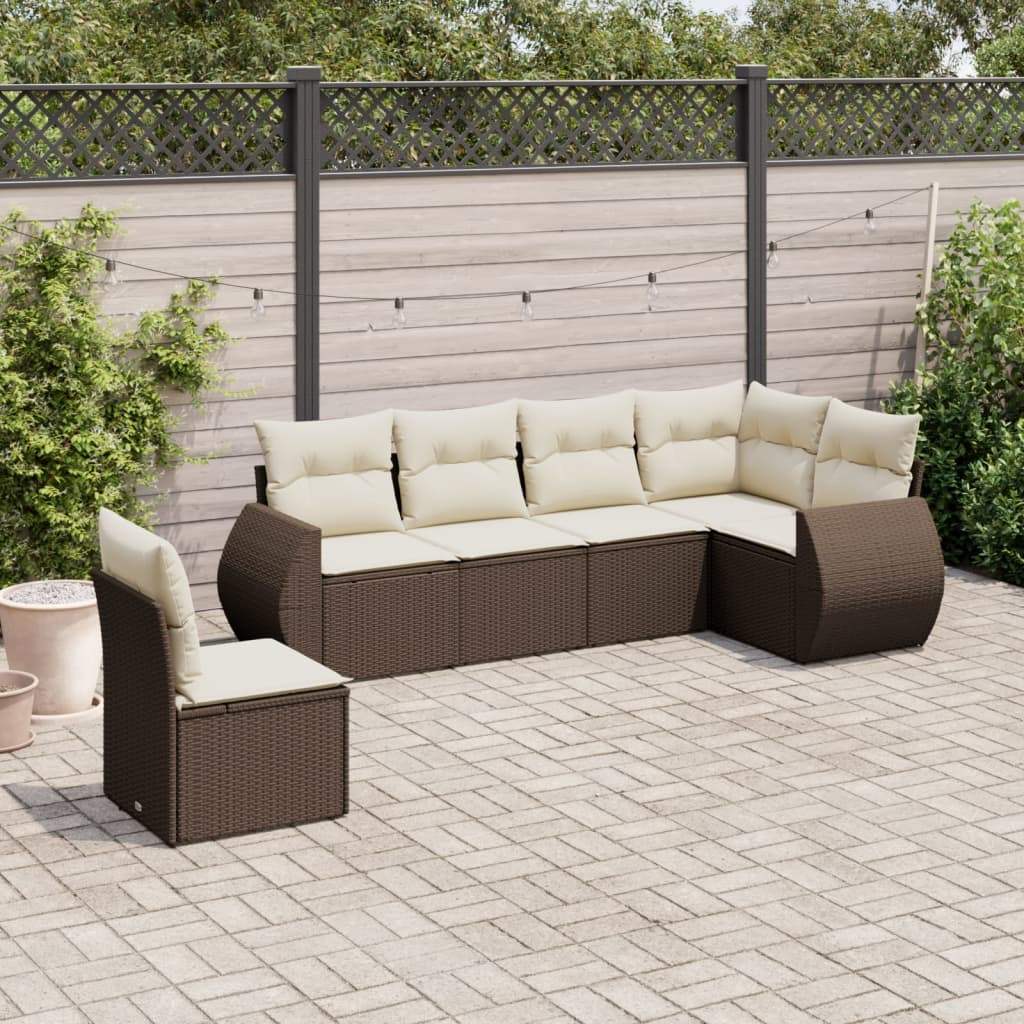 Set Divano da Giardino 6 pz con Cuscini Marrone in Polyrattan - homemem39