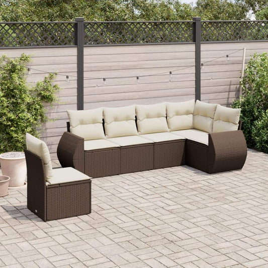 Set Divano da Giardino 6 pz con Cuscini Marrone in Polyrattan - homemem39