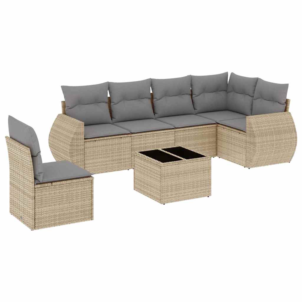 Set Divani da Giardino 7 pz con Cuscini Beige in Polyrattan
