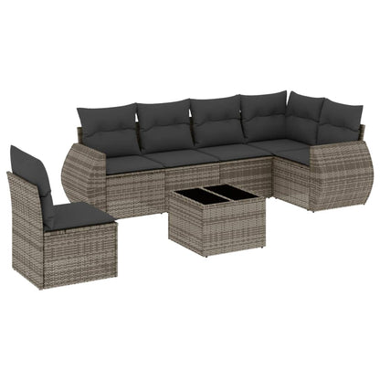 Set Divani da Giardino 7 pz con Cuscini Grigio in Polyrattan