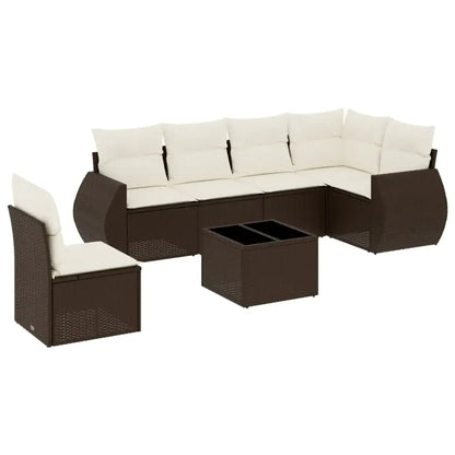 Set Divani da Giardino 7 pz con Cuscini Marrone in Polyrattan - homemem39